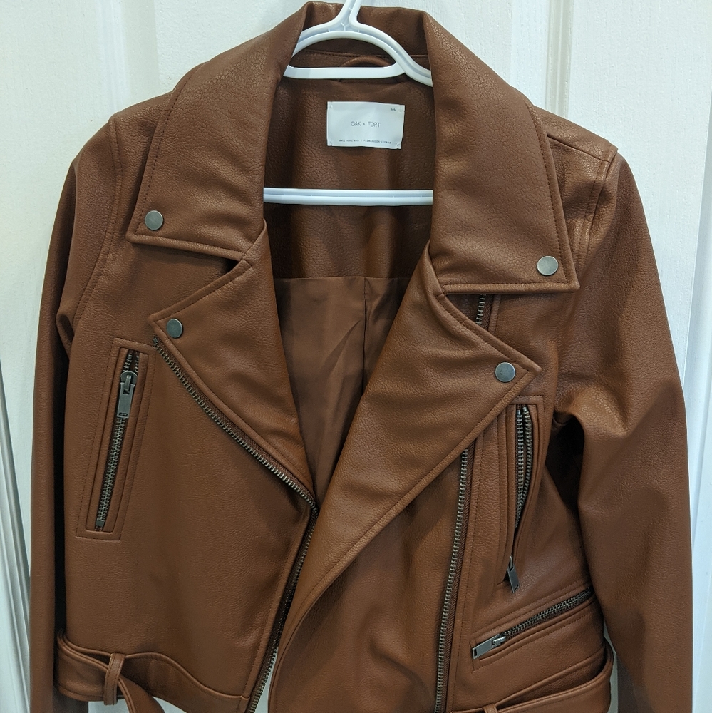 OAK + FORT Brown Leather Jacket